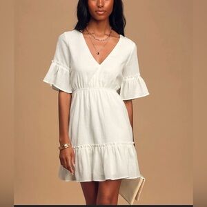 Lulus Sunshine Daydream White Short Sleeve Cutout Mini Dress